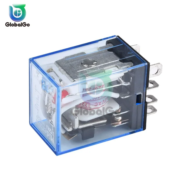 Relè Elettromagnetico AC220V 8Pin DPDT - 2NO + 2NC, Con Base E LED