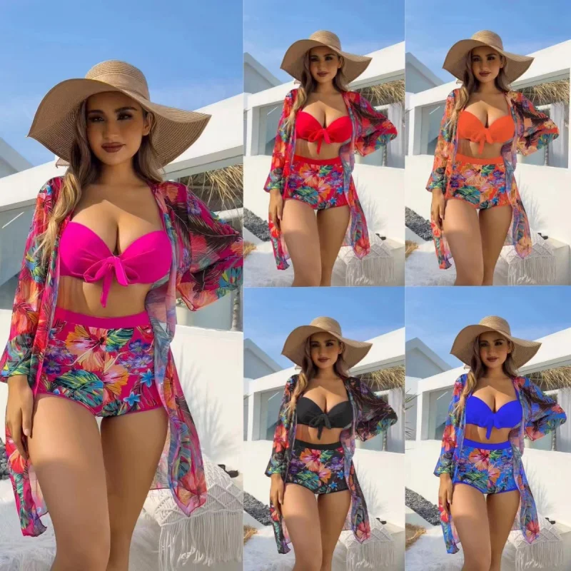 2024New Sexy Three-Piece Blouse Bikini Swimsuit Women's Wholesale Swimwear