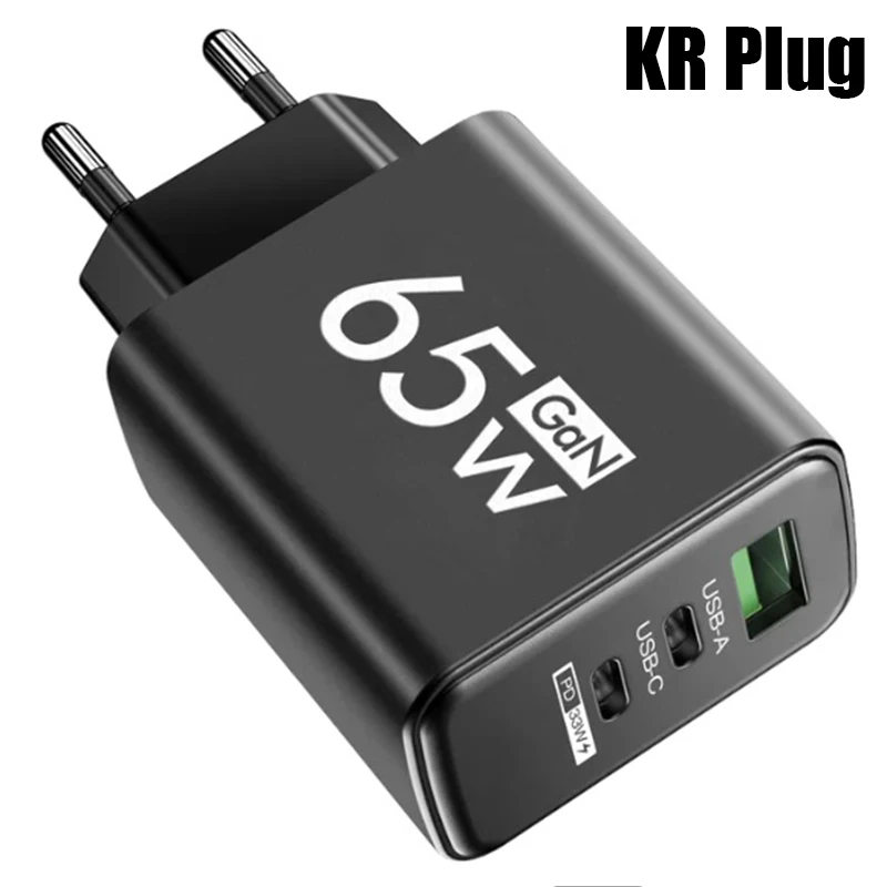GaN carga rápida 65W USB tipo C cargador UE KR EE. UU. PD 3,0 pared de carga rápida para adaptador de teléfono para iPhone 15 Xiaomi Huawei Samsung