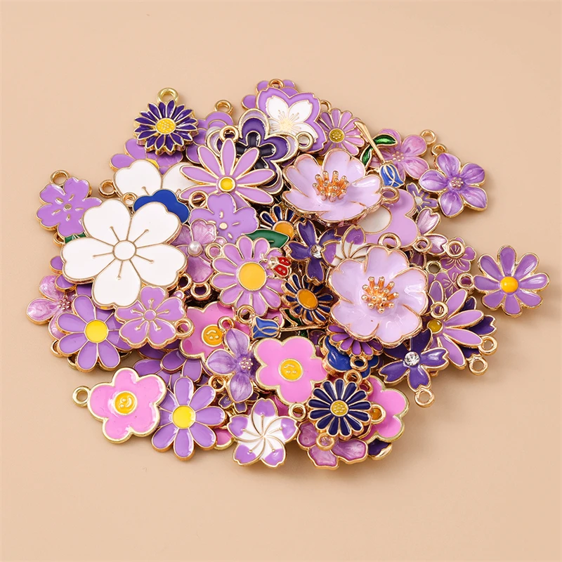 10/20 Stück zufällig gemischte Emaille-Blumenanhänger für die Herstellung von Ohrringen, Halsketten, Armbändern, DIY-Bastelarbeiten, Schmuckzubehör – Detail 12