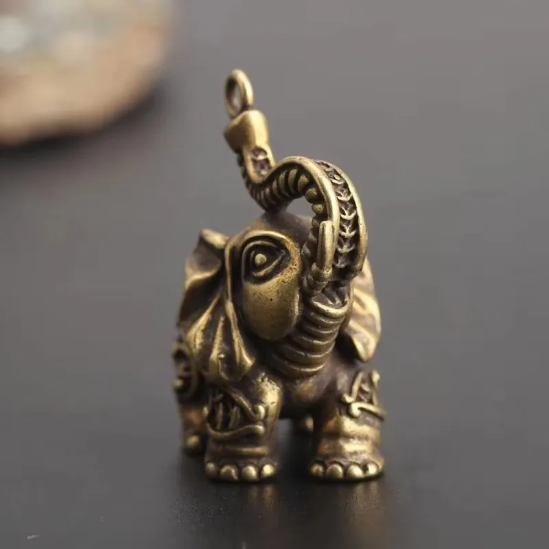 Retro Brass Solid Elephant Statue Desk Decoration Small Statue Home Decoration Keychain Metal Animal Keychain