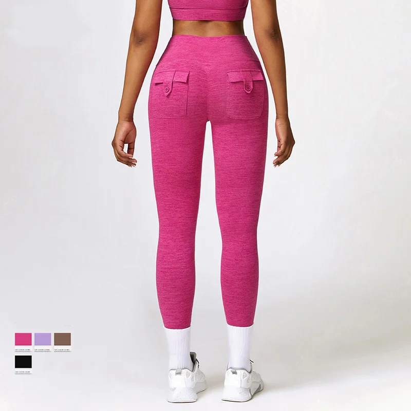 

High waisted and hip lifting women's yoga pants paired with pockets, tight fitting sports and fitness pants