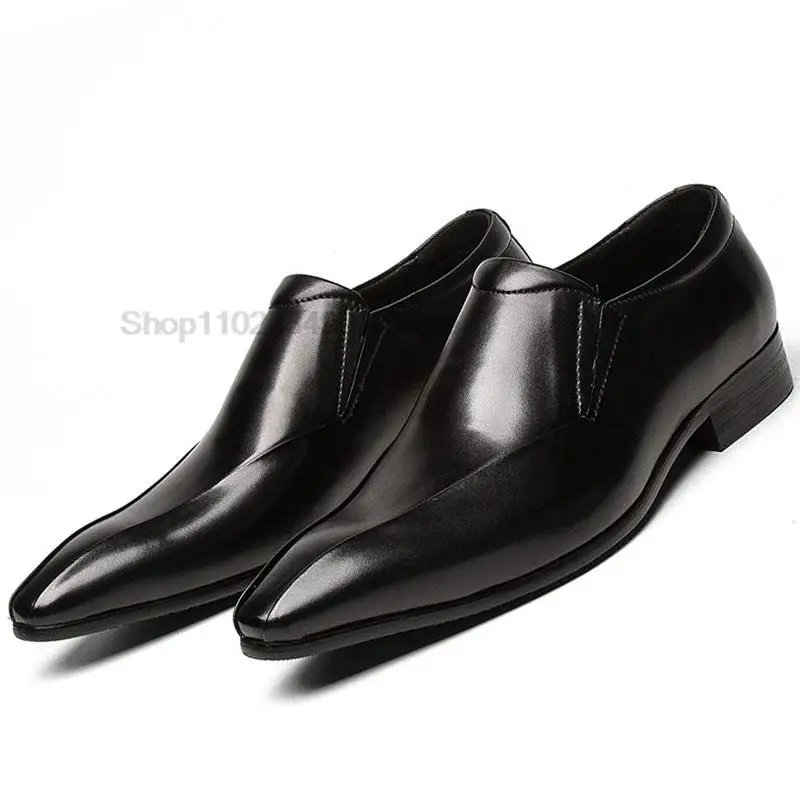 

Luxury Men Leather Shoes Black Brown Genuine Leather Pointed Toe Slip On Loafers Men Dress Shoes Wedding Office Men Oxford Shoes