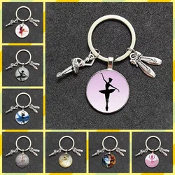 Ballet Dancer Figure Silhouette Keychain Glass Convex Ballet Girl Oil Painting Keychain Suitable For Girls Who Love Dancing
