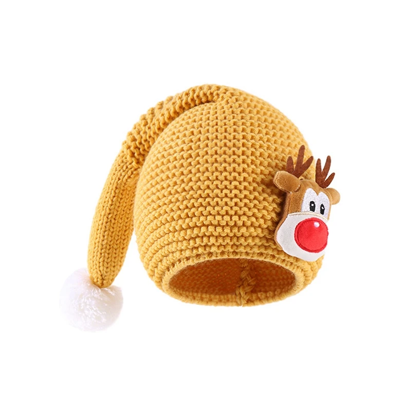 Christmas Reindeer Knit Hat with Ear Flaps and Pom Pom for Toddler Kids Winter Warm Cap Cute Holiday Accessories for Children