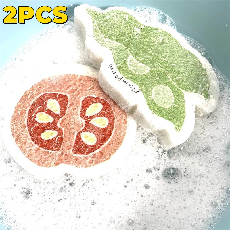 

2PCS Compressed wood pulp cotton printed cartoon sponge hanging non-stick oil dish cloth