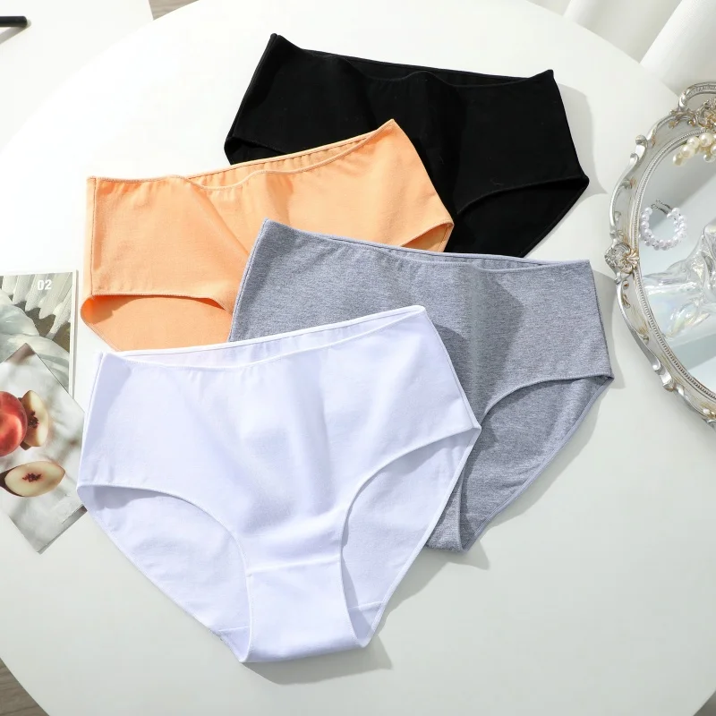 6PCS/Set Women Seamless Cotton Panties Mid Rise Solid Color Female Briefs High Elastic Slimming Underwear Plus Szie Lingerie