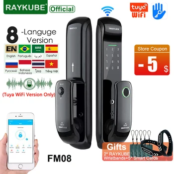 RAYKUBE 투야 와이파이 스마트 도어락, FM08, TT 잠금, 지문 잠금, 자동 전자 생체 측정 잠금, 스마트 홈용 디지털 잠금