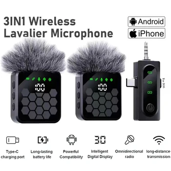 Microfono Lavalier Wireless per Fotocamera, iPhone, Android, Microfono per Registrazione Video con Riduzione del Rumore e Riverbero, Clip per Podcast