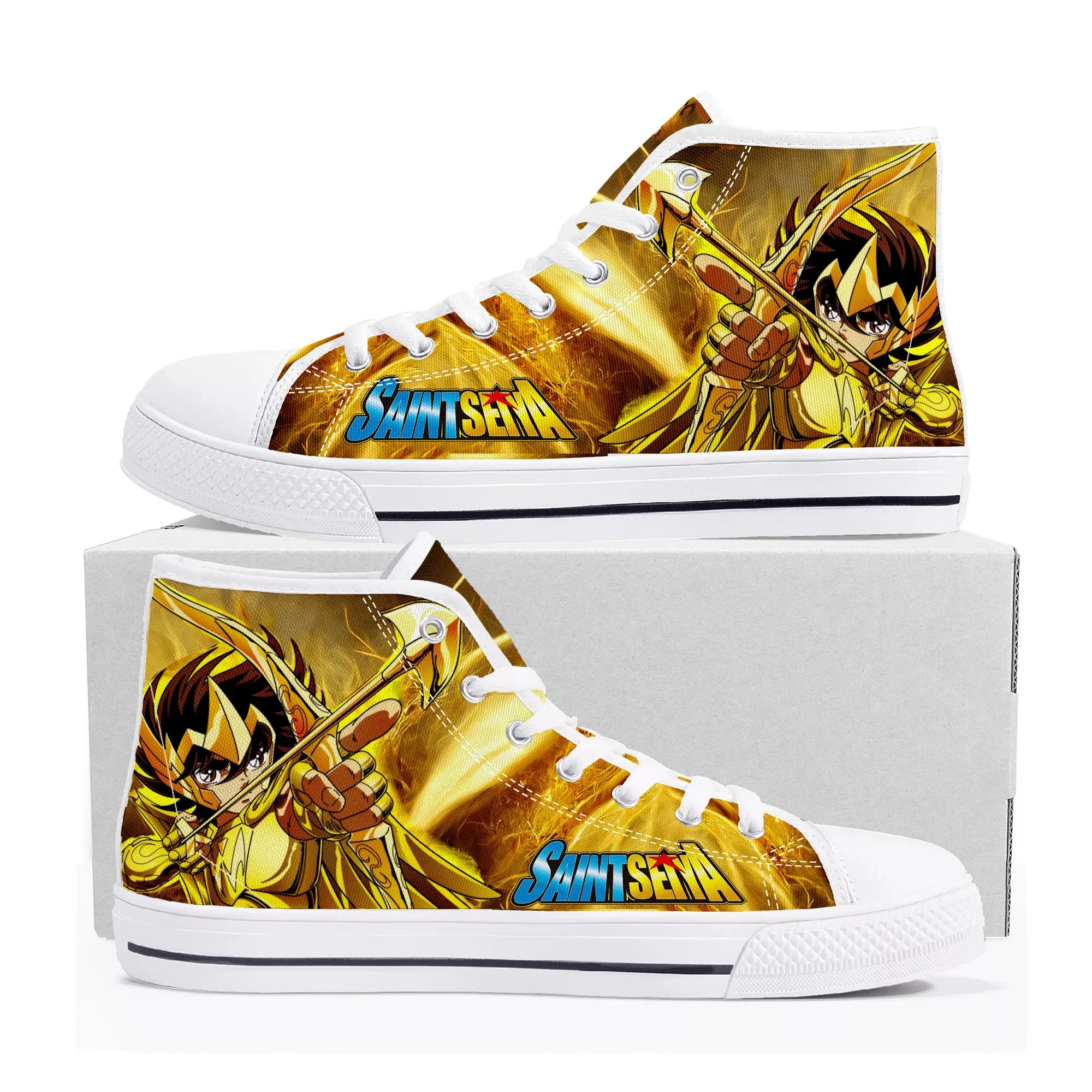 Saint Seiya Cartoon High Top Sneakers Di Alta Qualità Mens Womens Teenager Canvas Sneaker Casual Coppia Scarpe Scarpe Bianche Personalizzate