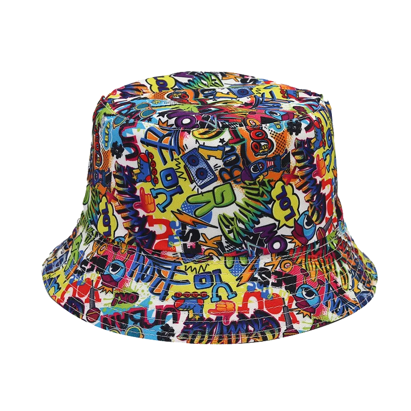 

Summer New Graffiti Double-sided Wearing Bucket Hat Outdoor Sunscreen Fisherman Hat Foldable Basin Girls Gorros Panama Sun Hat