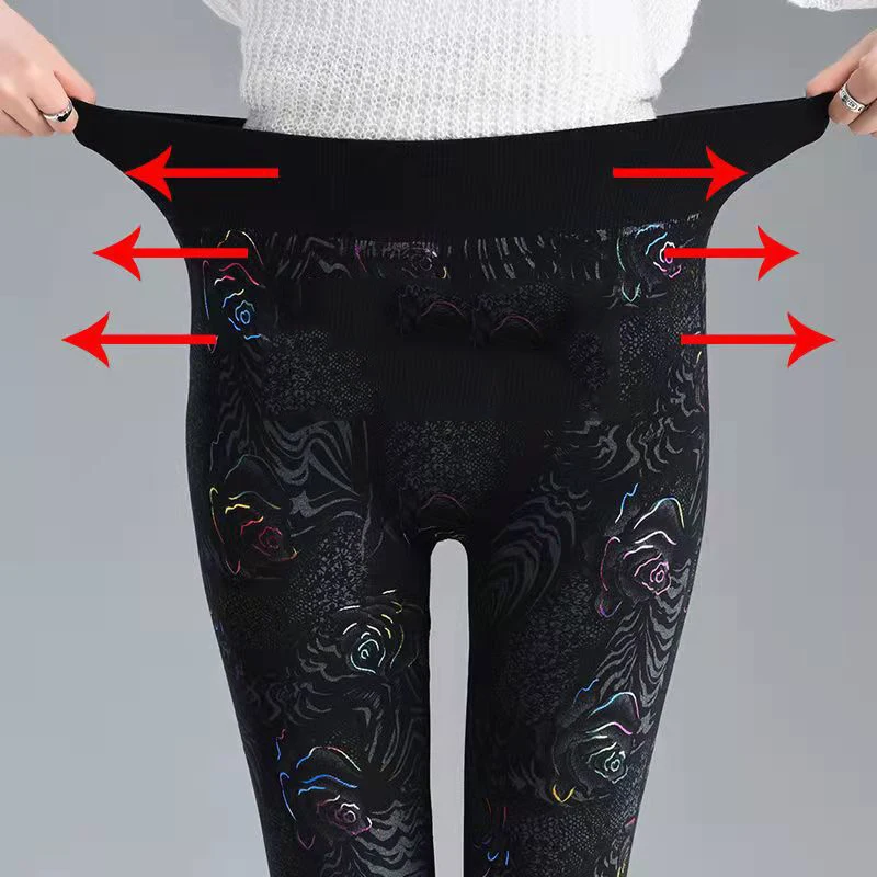 Women's Winter Print Leggings Warm Skinny Pants High Waist Warm Thick Fleece Winter Tight Pants Women Velvet Leggins Woman Black