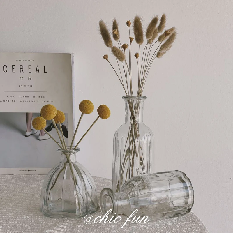 

Vase Glass Transparent Dried Flower Nordic Creative Simple Flower Arrangement Vintage and Little Fresh Living Room Decoration
