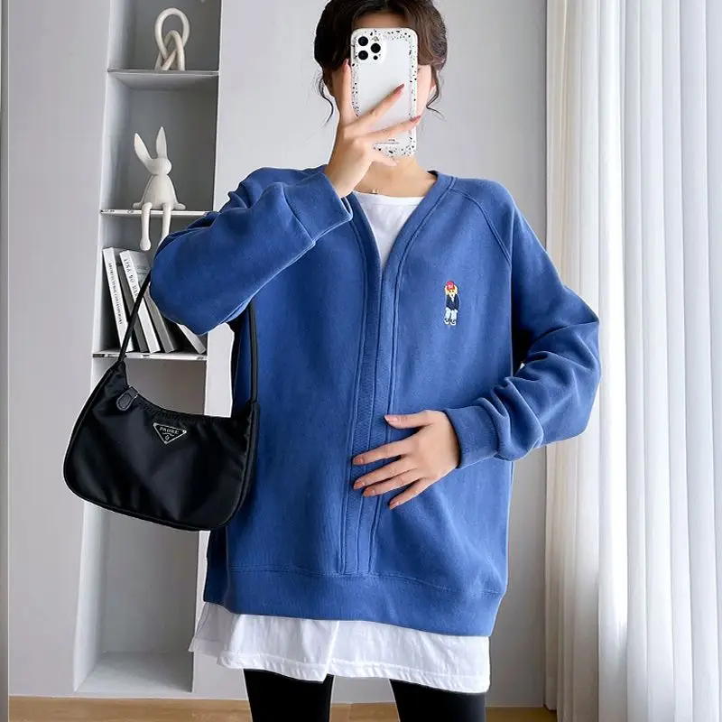 Fashion O-Neck Spliced Cartoon Embroidery Sweatshirts Female Clothing 2023 Autumn Winter Casual Tops Fake Two Pieces Sweatshirts