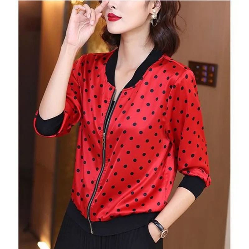 

Fashion Loose Spliced Zipper Polka Dot Coats Women's Clothing 2023 Autumn New Oversized Casual Tops All-match Commute Jackets