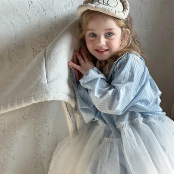 Girls Patchwork Lace Bubble Sleeve Dress 1