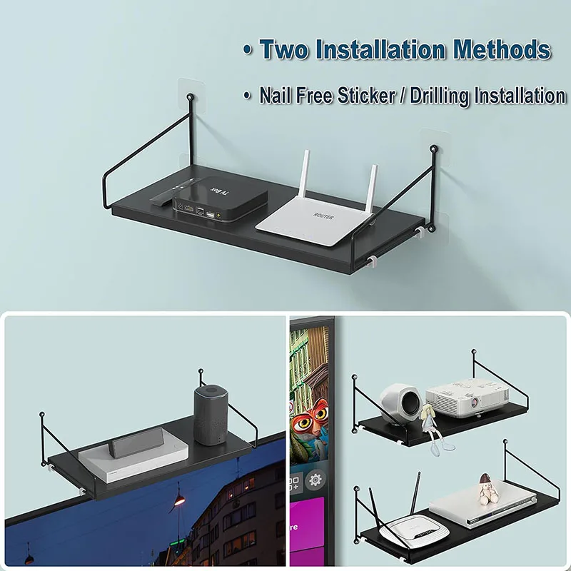Floating Shelf for AV Device/Projector/Cable Boxes/WiFi Router, Wall Mounted Display Ledges for Storage Plants, Wood Wall Shelf 3