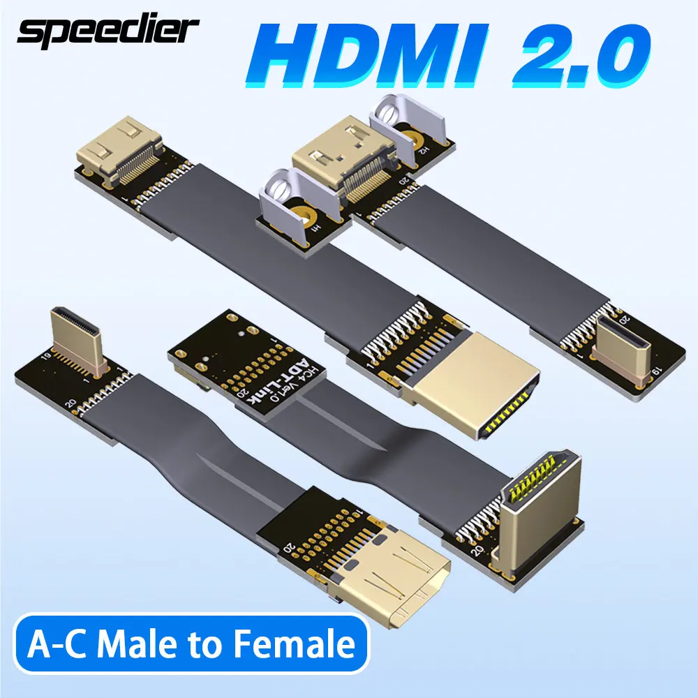 Adt Mini Hd 2.0 C-Type Maschio A Femmina Hd A-Type Extension Flat Cable 4K Per Fpv Fotografia Aerea Gopro Camera Gomito 90 Gradi