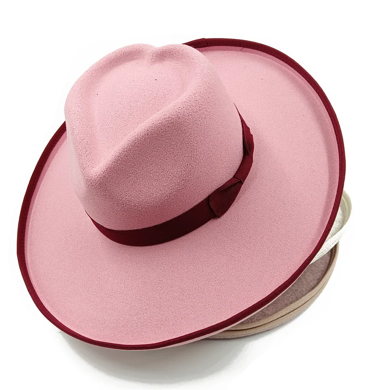 10cm Liebes hut Fedora neue Rose rot Großhandel Fedora erhöhte Krempe monochrom neue Jazz Hut Winter breite Krempe Hut Sombrero Mujer – Detail 28