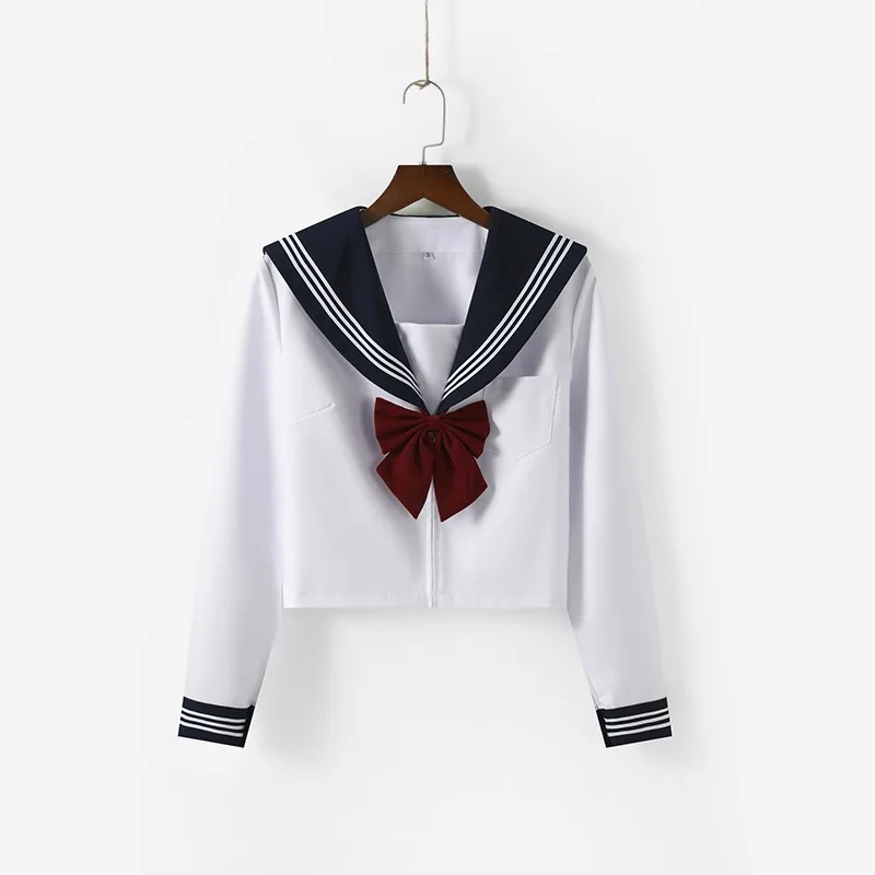 Japanese School Uniform Blue Collar White Three Book Sailor Suit JK Uniform Long Sleeve Spring and Autumn Style Pleated Skirt Suit