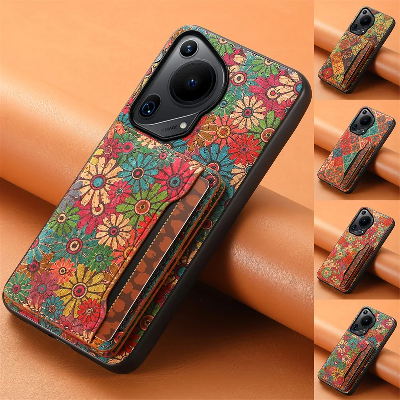 Floral Design Leather Magnetic Wallet Phone Case with Holder and Back Cover