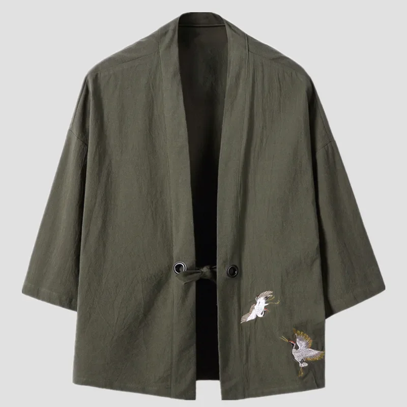 Men chinese style shirt Men's Kimono Jackets Cardigan Lightweight Casual Cotton Blends Linen Seven Sleeves Open Front Coat Outwear