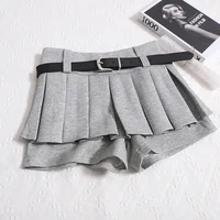 Kimotimo Womens Shorts Autumn Winter Belt High Waist Fluffy Pleated A-line Short Pants Korean Fashion Sexy Y2k All Match Clothes - Image 3