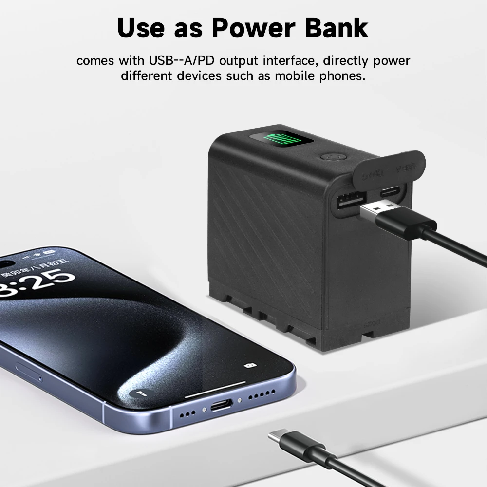 2 Batterie NP-F750 Con Porta USB E Indicatore LED – 5900mAh, Per Sony NPF E Luci LED Godox/YONGNUO