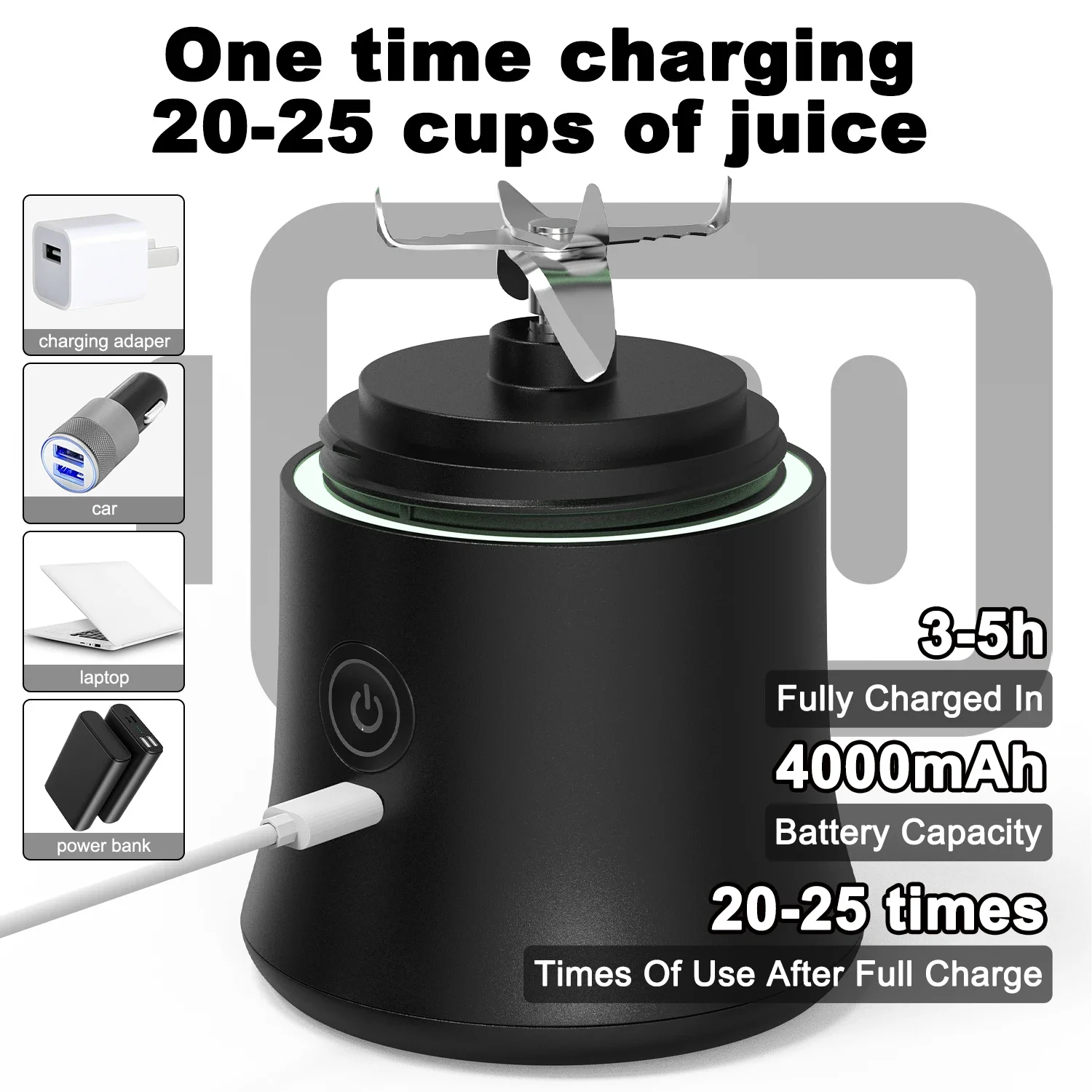 New Portable Blender 600ML Electric Juicer Fruit Mixers 4000mAh USB Rechargeable Smoothie Mini Blender Personal Juicer colorful 6