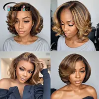 Perruque Bob Lace Frontal Wig brésilienne Remy, cheveux courts à reflets blonds, densité 200, partie latérale, 13x4, coupe Pixie, pour femmes 3