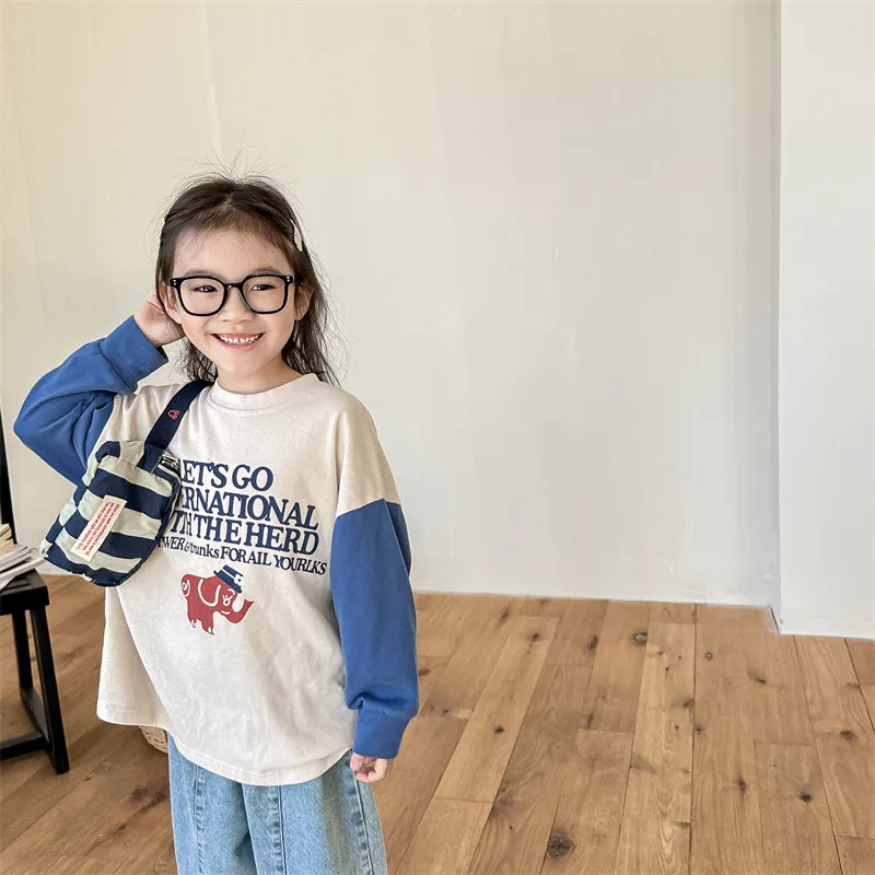 

2024 Spring New Children Long Sleeve T Shirts Cotton Baby Girl Letter Print Sweatshirt Kids Boys Casual Tops Baby Clothes