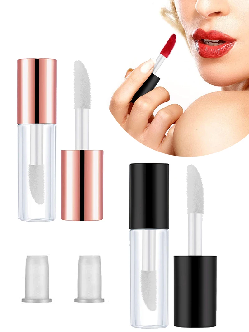 1.2ML 10Pcs 로즈 골드 빈 립글로스 튜브 DIY 우아한 액체 립스틱 컨테이너 라운드 립글로스 재사용 가능한 샘플 병 블랙