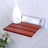 Folding Shower Seat Red Sandalwood Water-Repellent Lacquer Bathroom Bench Wall Mounted Stool 90° Foldable High-End Furniture 2