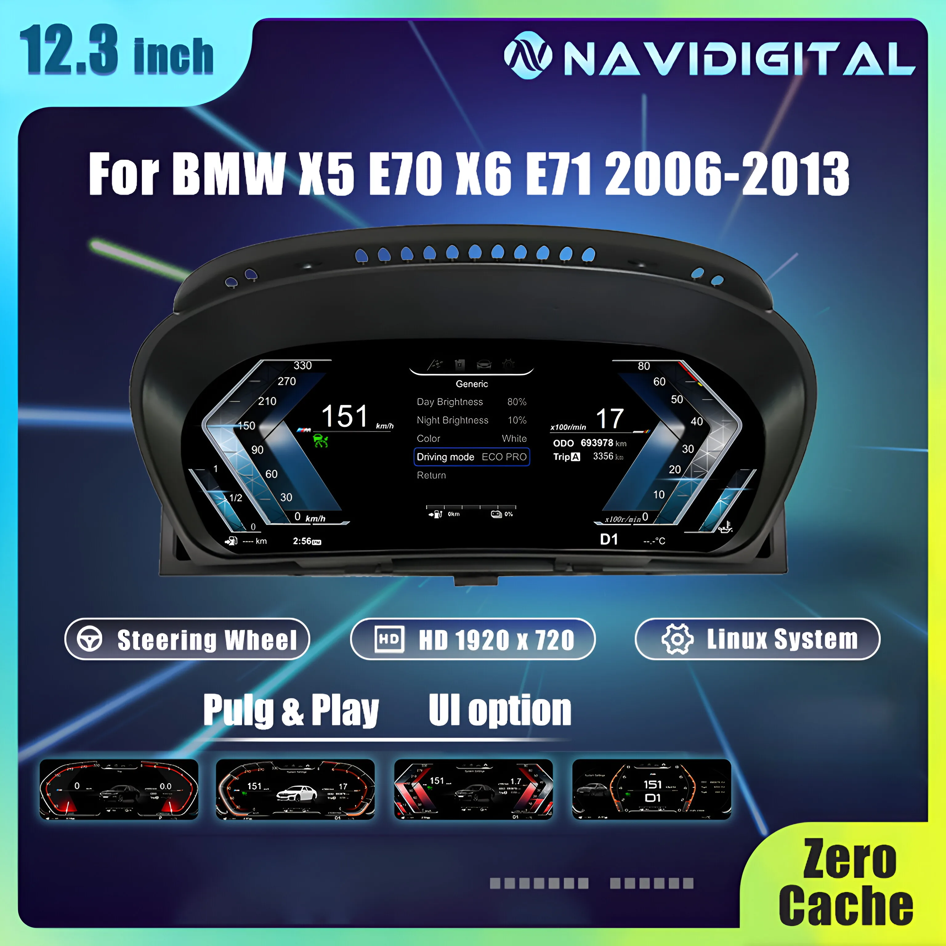 12.3" Linux Car LCD Dashboard For BMW X5 E70 X6 E71 2006-2013 CCC CIC Instrument Cluster Panel Virtual CockPit Speedometer