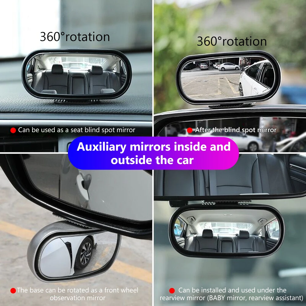 Blind Spot Wide Angle Mirror Universal Car Mirror 360&deg; Adjustable Side Rear Mirrors For Parking Auxiliary