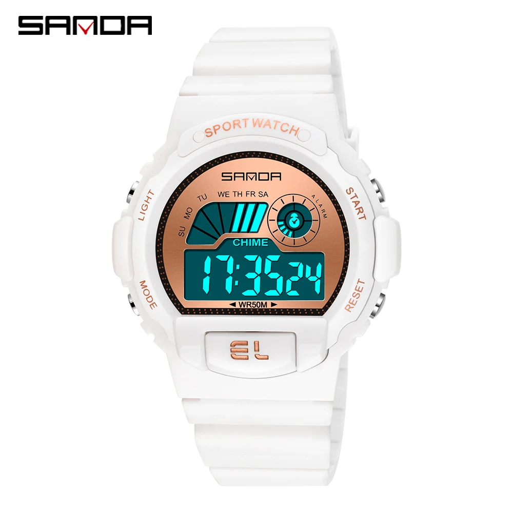SANDA brand men's electronic watch personality single display LED digital watch Luminous alarm clock waterproof watch