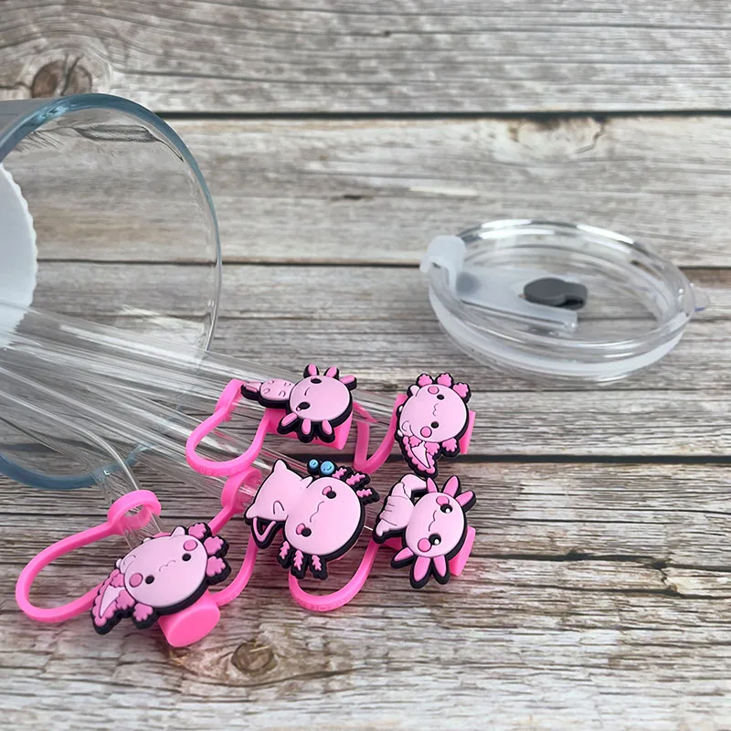 1PCS PVC Straw Cover Pink Salamanders Straw Topper Birthday Party Drink  Spill Prevention Creative Accessories For Dustproof Cups