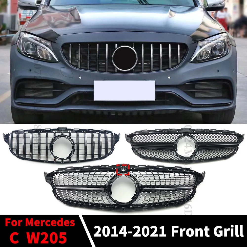 Gt Gtr Diamond Front Bumper Grille Grill For Mercedes W205 S205 C205