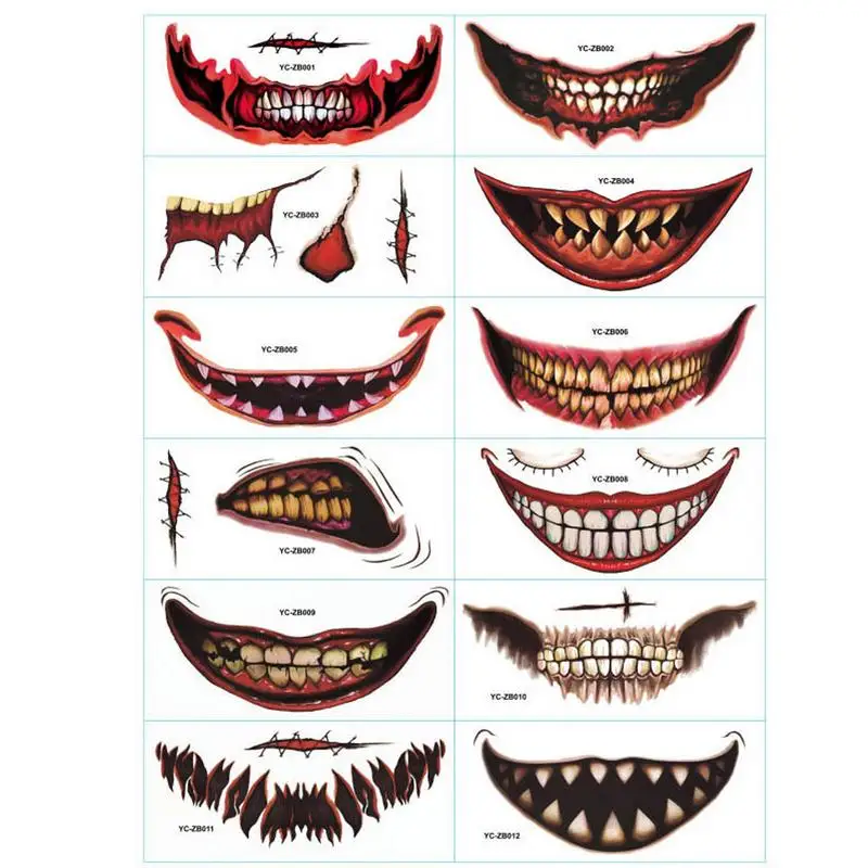 

Scary Big Mouth Temporary Tattoo 2023 Halloween Realistic Face Stickers Clown Decals for Adults Kids Horror Prank Props Makeup