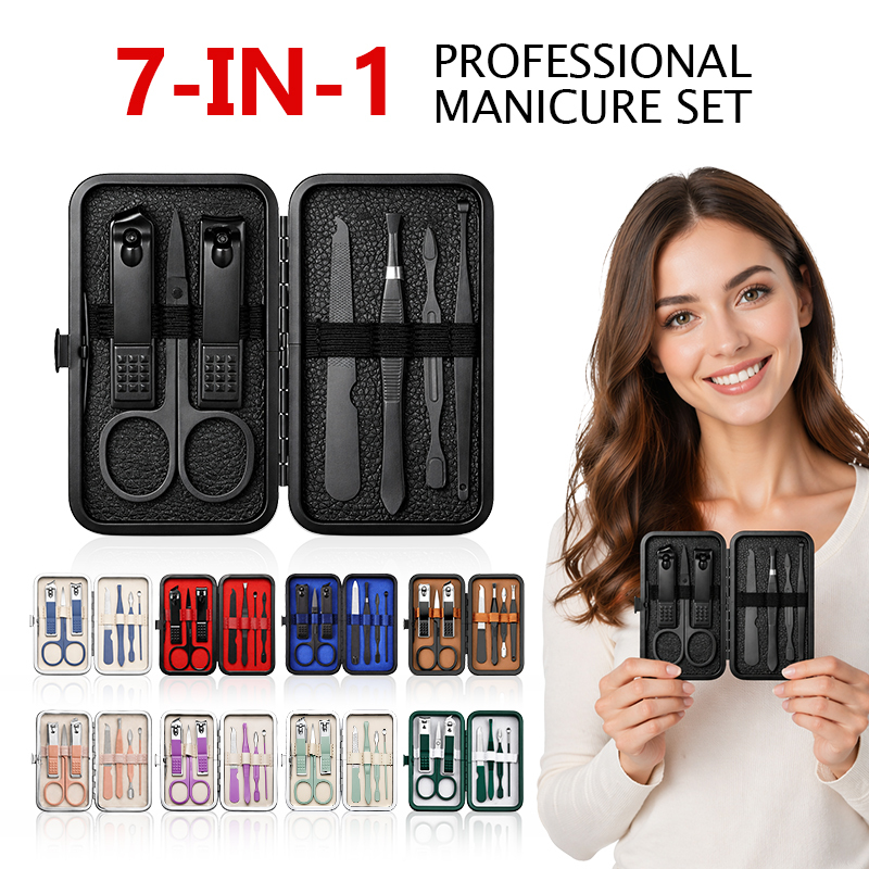7 In 1 Manicure Pedicure Set Stainless Steel Nail Clippers Kit Portable Travel Nail Care Tools  Grooming Kit With Storage Case