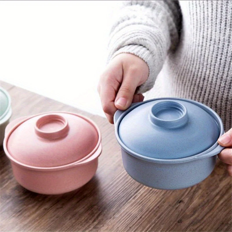 1 Set Soup Bowl with a Lid for Instant Noodles, a Hot Rice Container Ideal for Family, And a Healthy Dining Option for Home Use.