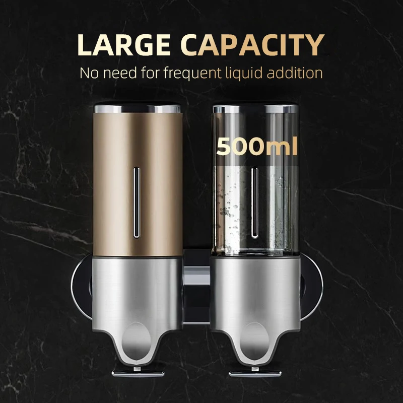 Bathroom Shampoo Dispenser Upgrade Metal Tie Rod Double Liquid Soap Dispenser Holder Wall Soap Head Shower Liquid
