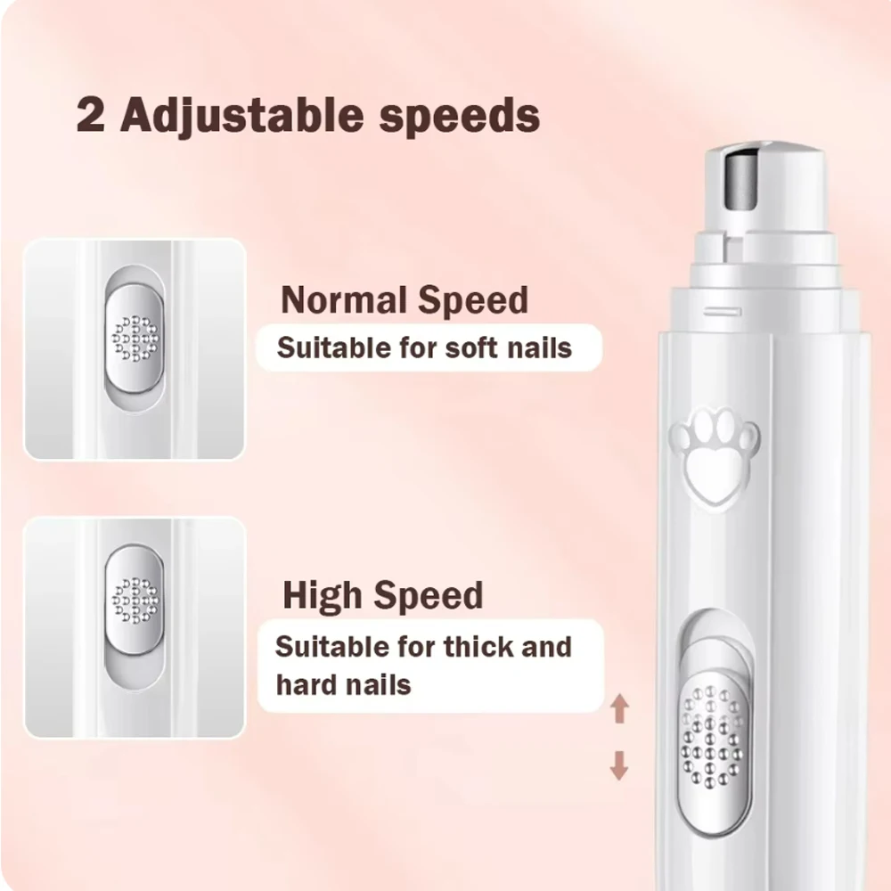 Pet Nail Grinder Electric Dog Nail Grinder with Polisher Wheel LED Light 500 MAh 2-Speed Pet Trimmers For Paws Grooming