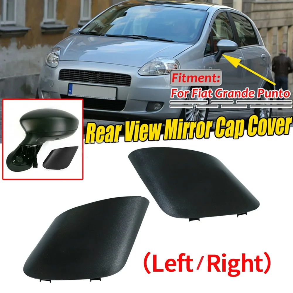 L/R Rückspiegelabdeckung für Fiat Grand Punto 735596884 Rückspiegelabdeckung Schwarz Auto Seitentür Rückspiegelkappe Autozubehör – Detail 6