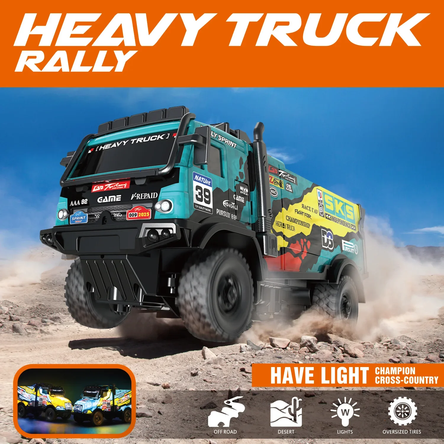 Luminous RC Truck 1/35 Off Road Remote Control Truck with Light Children's Rechargeable Toy Truck Gift