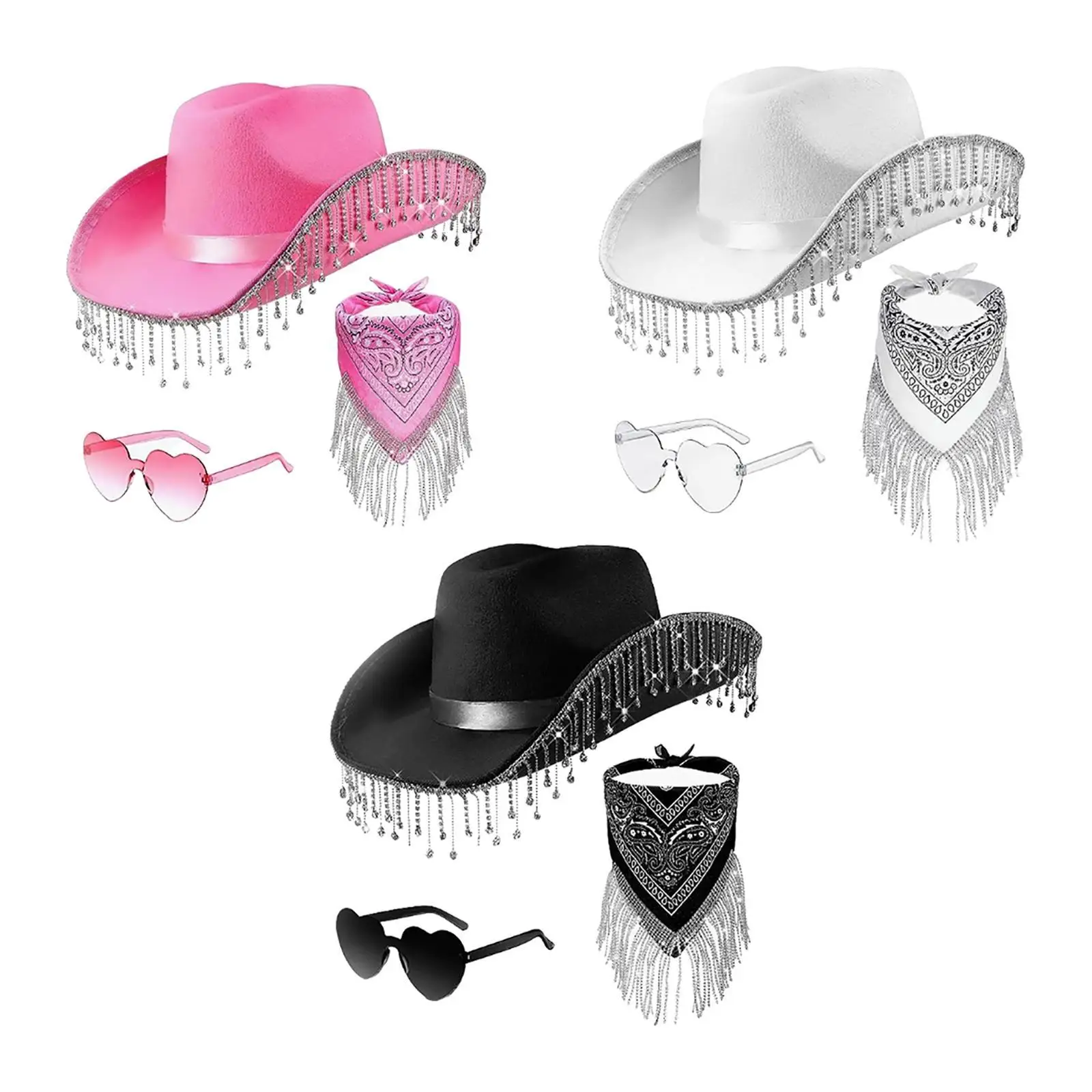 Western Cowboy Hat Simple Adults with Rhinestone Tassel for Dancing Fancy Dress