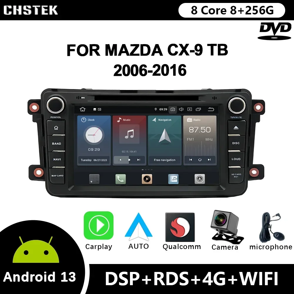

Автомобильный радиоприемник CHSTEK, 8 дюймов, Android 12 для Mazda CX-9 CX9 CX 9 TB 2006-2016, DVD, Qualcomm Bluetooth5.0 CarPlay, Wi-Fi, 4G, GPS, DSP, Авторадио