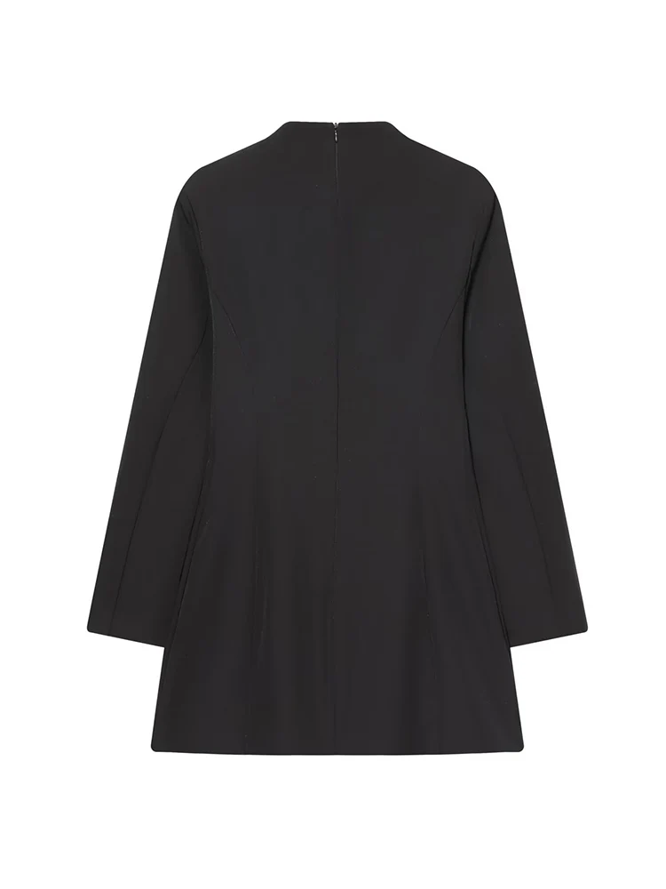 TFMLN Women Hollow Out Mini Dress Sexy Round Neck Long Sleeve Jewel Button Decortion A-line Dresses New Female Chic Party Dress