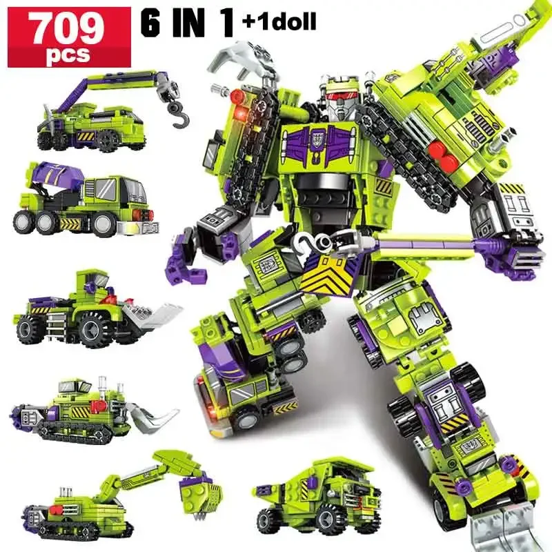 6 IN 1 Deformation Car Assembly Building Blocks Transformation Rotots Vehicle Bricks Action Figure Children Puzzle Toys Gifts