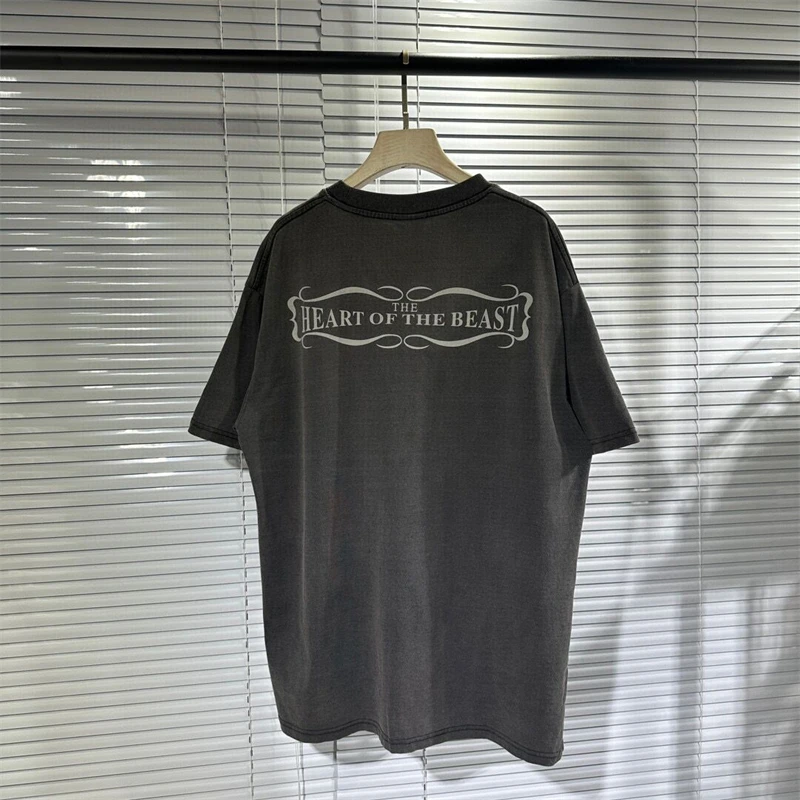 【oan】l Letter Vintage Washing Short Sleeve T-Shirt Vintage Letter Demon Wash T-shirt Made Old High Quality